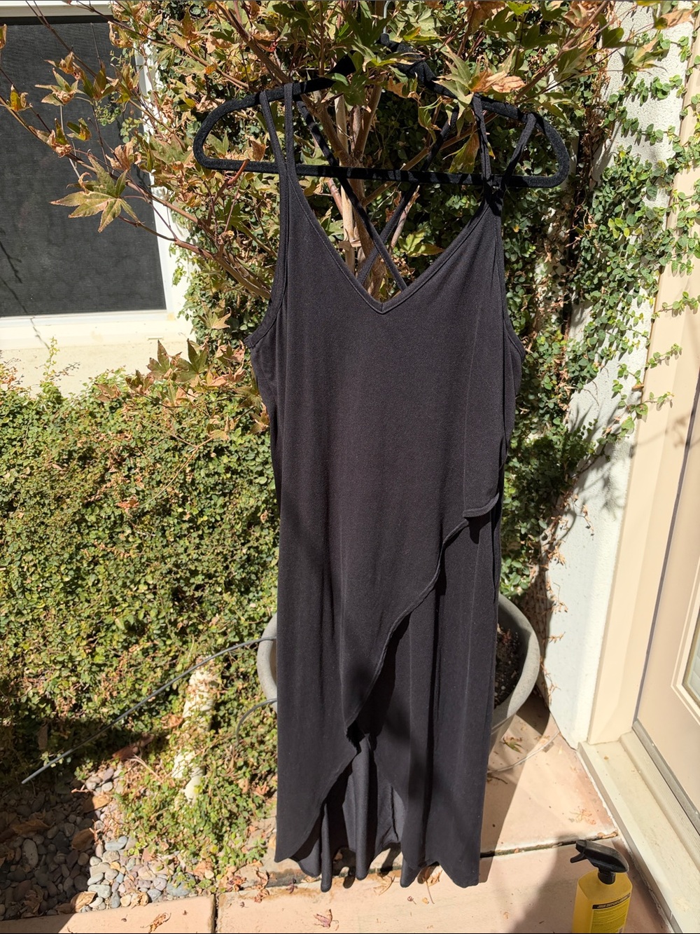 Black Asymmetrical Ruffle Slip Dress - Women's